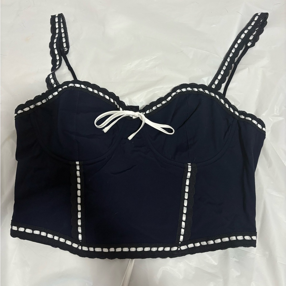 Elegant Navy Crop Top with White Accents
